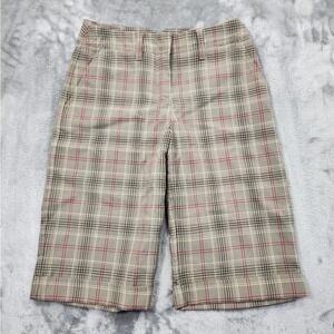 LA Redoute Shorts Womens 4 Beige Black Red Plaid Culottes Wide Leg Cuffed Hem